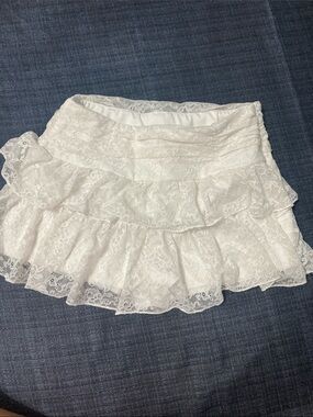 White Lace Ruffle Skort Shorts - Women